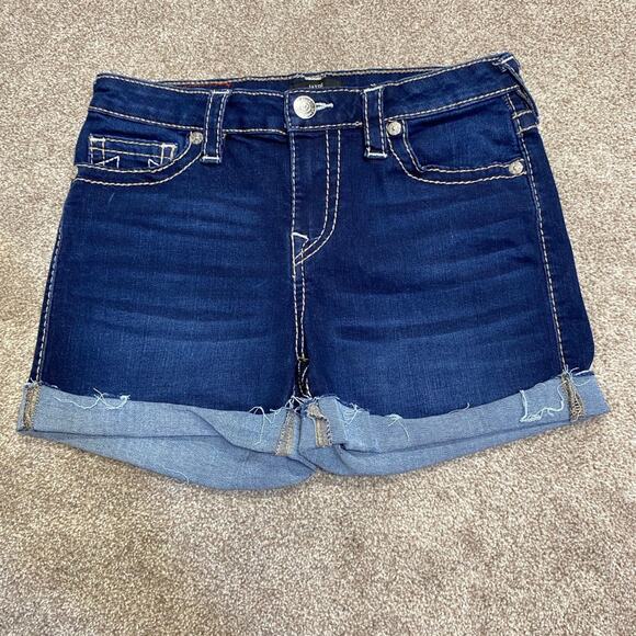 Designer True Religion Jayde Mid Rise Classic Short 28 dark wash rodeo western - Picture 2 of 12